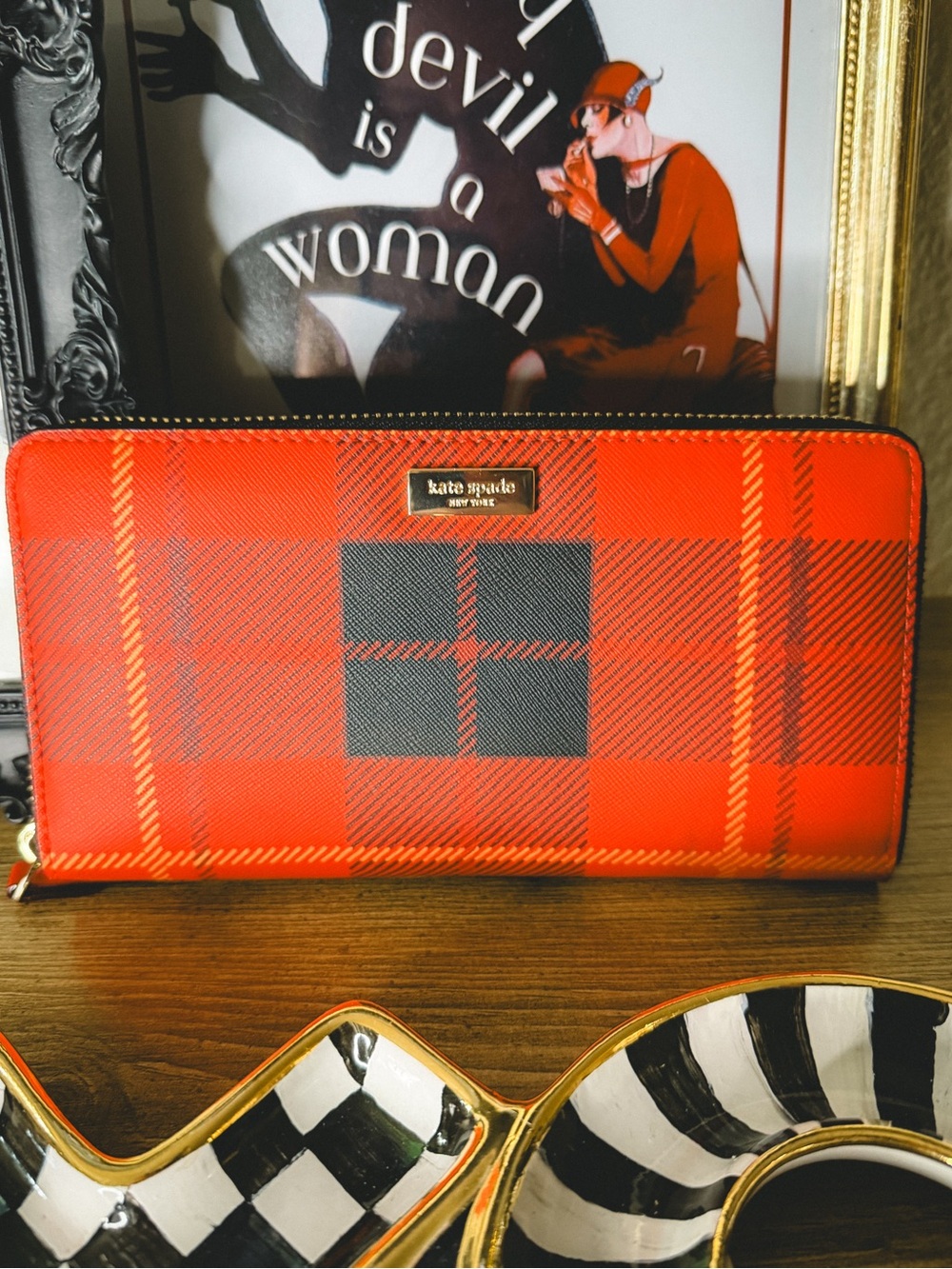 Kate Spade New York Plaid Zip Around Wallet NWT